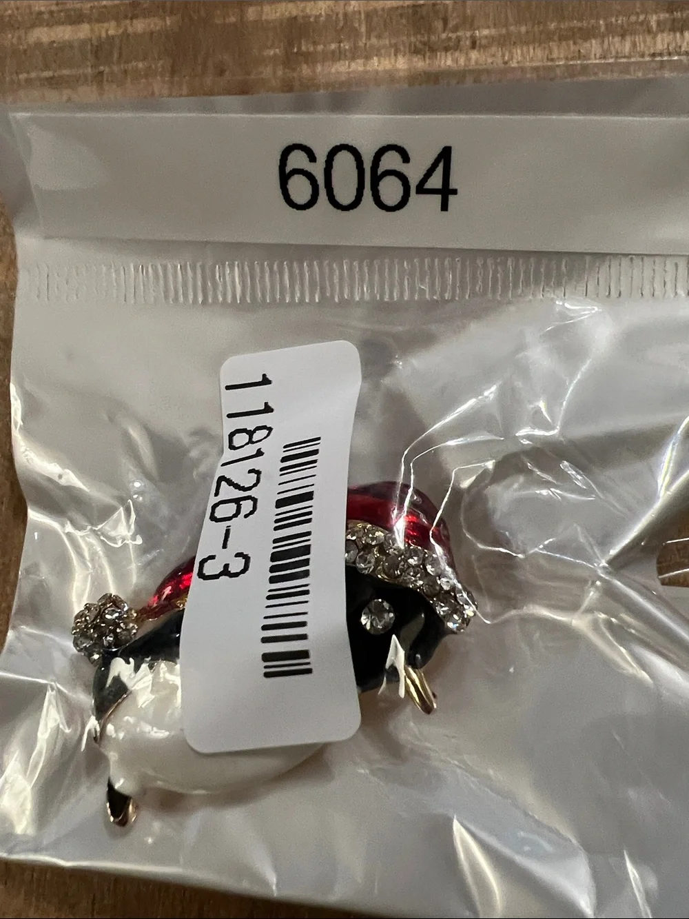 3/$18 Black and White Penguin Holiday Brooch with Red Hat Lot 6064